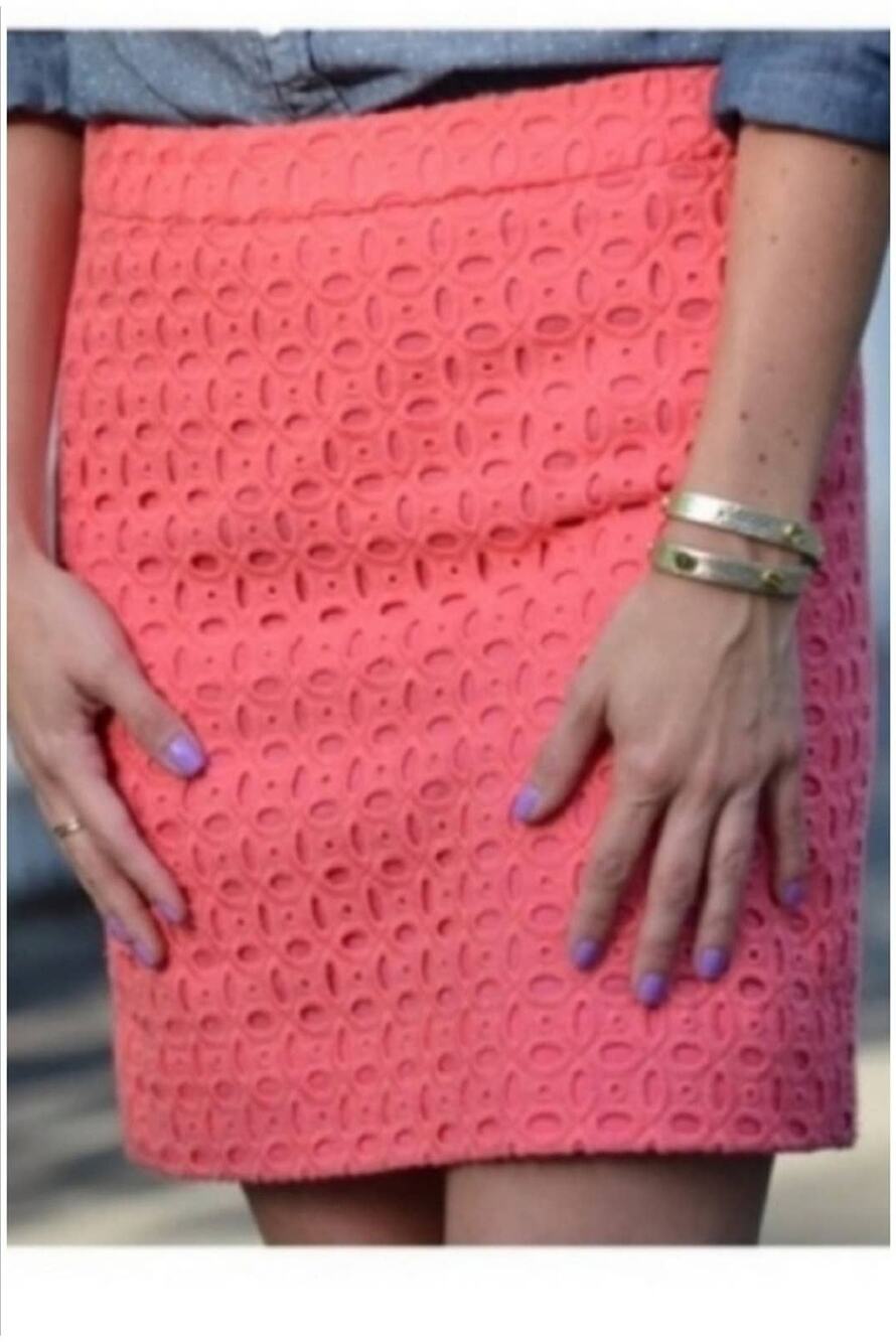 J Crew Salmon Eyelet Mini Pencil Skirt Size 0